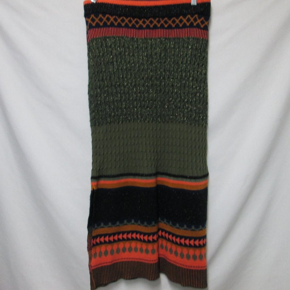Anthropologie Olive Green Black & Orange Knit Pencil Skirt
